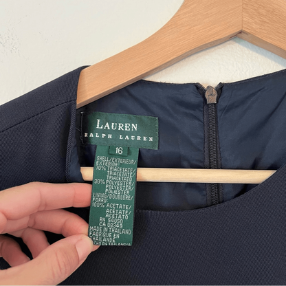 Lauren Ralph Lauren Navy Blue Sheath Dress Sleeveless Size 16