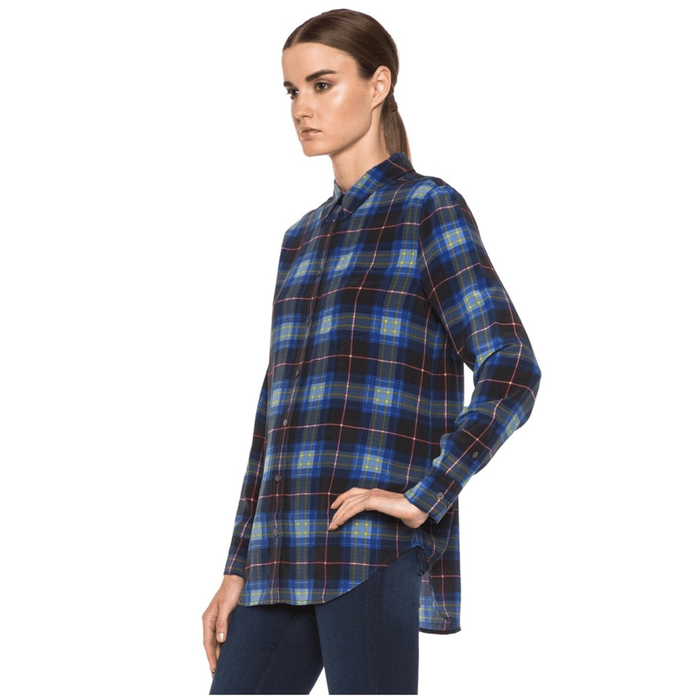Equipment Femme Reese Plaid Silk Button Down Shirt Size XS