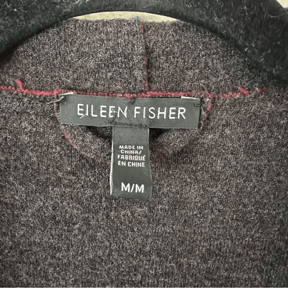 Eileen Fisher Burgundy Structured Moto Long Jacket Cardigan Medium Merino Wool