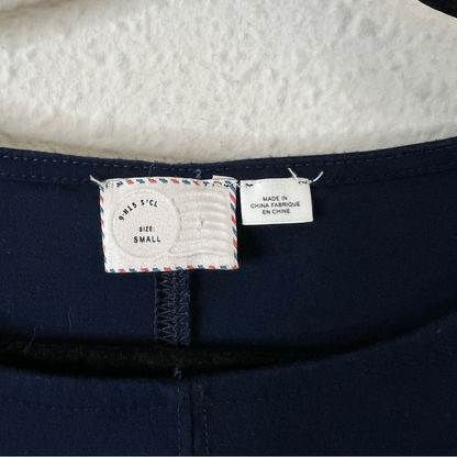 Anthropologie Postmark Seafarer Ruffle Sleeve Navy Blue Top Size Small