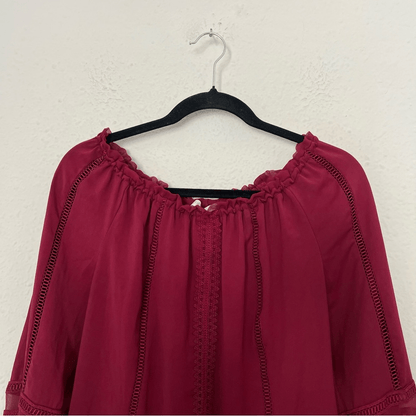 Ramy Brook Thea Off the Shoulder Long Sleeve Chiffon Blouse Top in Burgundy XS