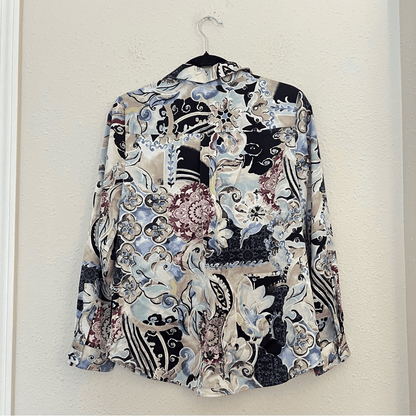 Chicos Mystic Mix Geneva BoHo Silky Shirt Blouse Button Down Paisley Size Small