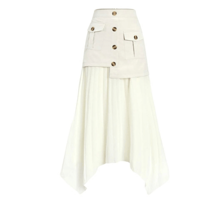Commense Asymmetrical Pleated Midi Skirt NEW Size Large in Cream