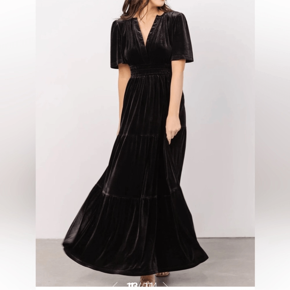 Baltic Born Artemis Tiered Velvet Maxi Dress in Black Plus Size 3X