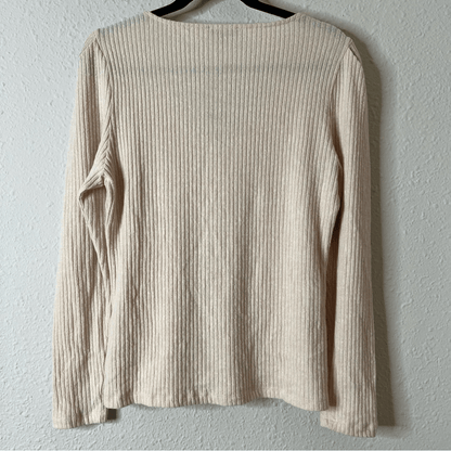 J. Crew Puff Sleeve V-Neck Soft Ribbed Long Sleeve Top NEW Size Large