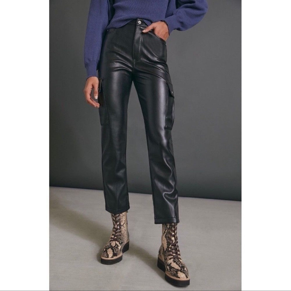 Anthropologie Avec Les Filles Gabi Vegan Faux Leather Utility Pants NEW Size XS
