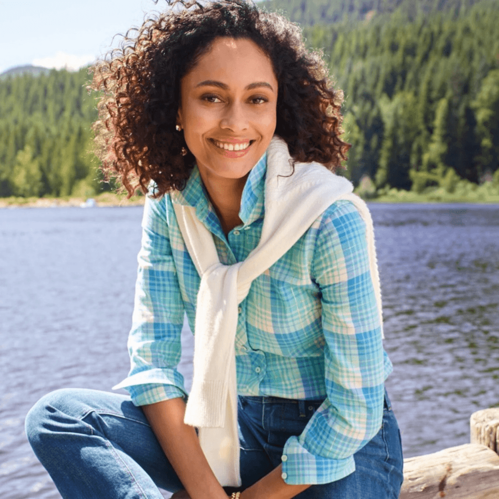 Talbots Cotton Button Front Shirt - Ornament Plaid Metallic in Blue Size 1X