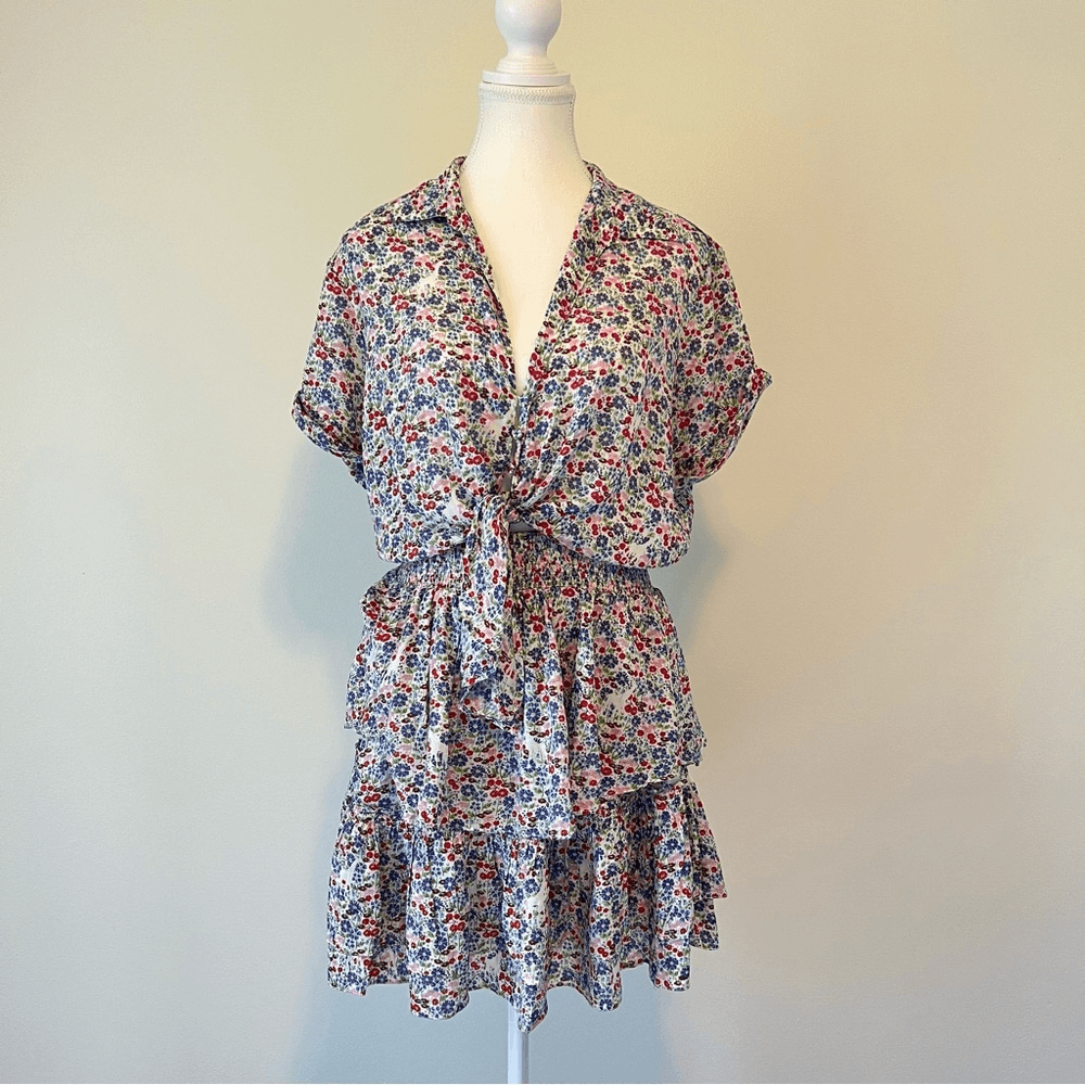 Poupette St Barth Branda Floral Tiered Shirt Mini Dress Size Medium