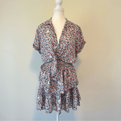 Poupette St Barth Branda Floral Tiered Shirt Mini Dress Size Medium