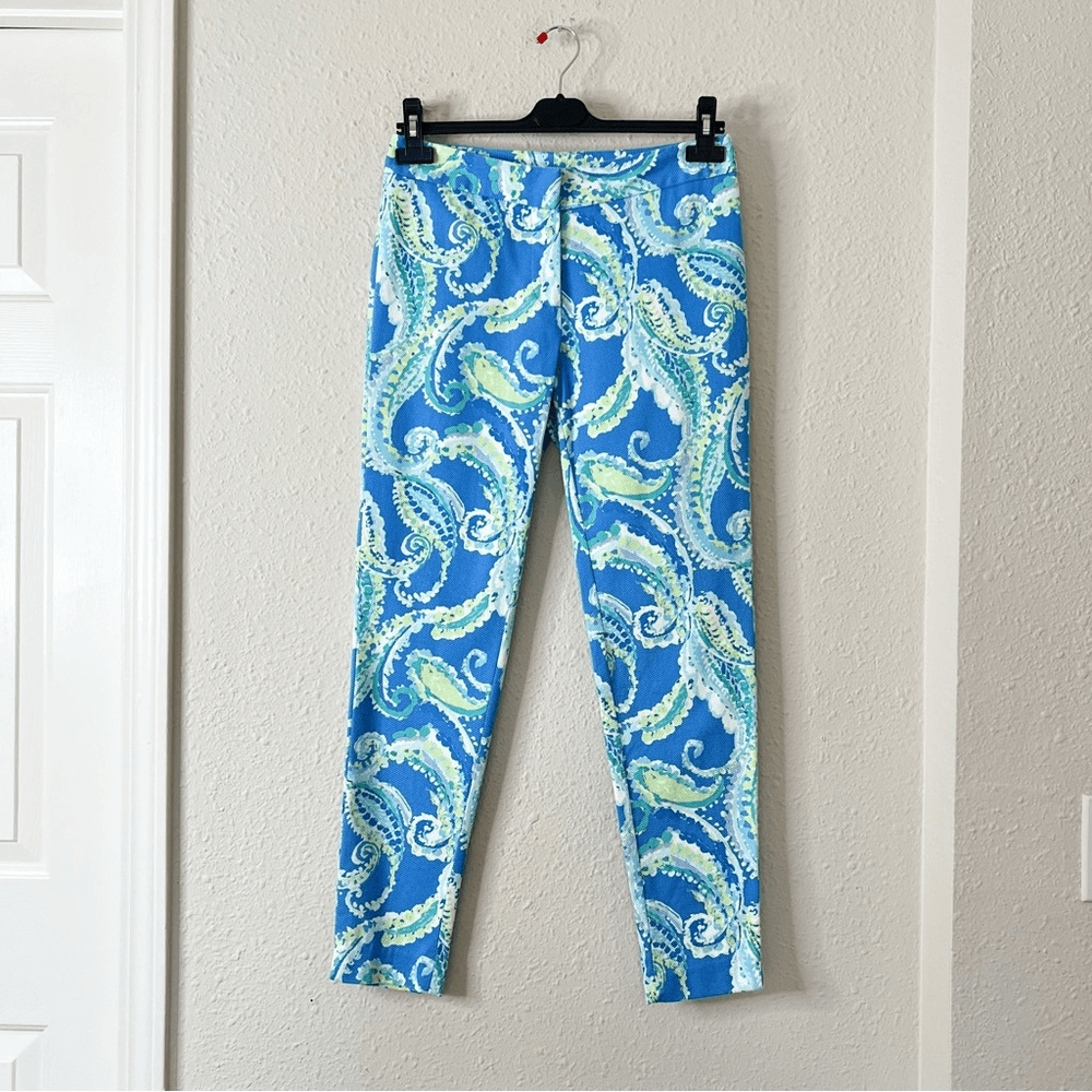 J. McLaughlin Portman Slim Fit Watercolor Paisley Pique Cotton Crop Pant Size 2