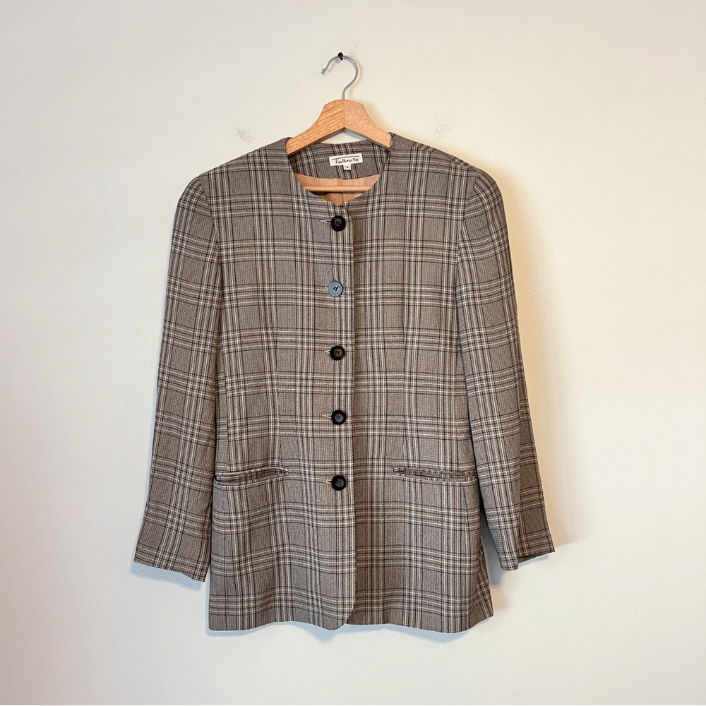 Vintage Talbots Plaid Collarless Blazer Size 4 Academia Career Office