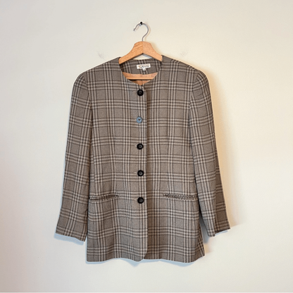 Vintage Talbots Plaid Collarless Blazer Size 4 Academia Career Office