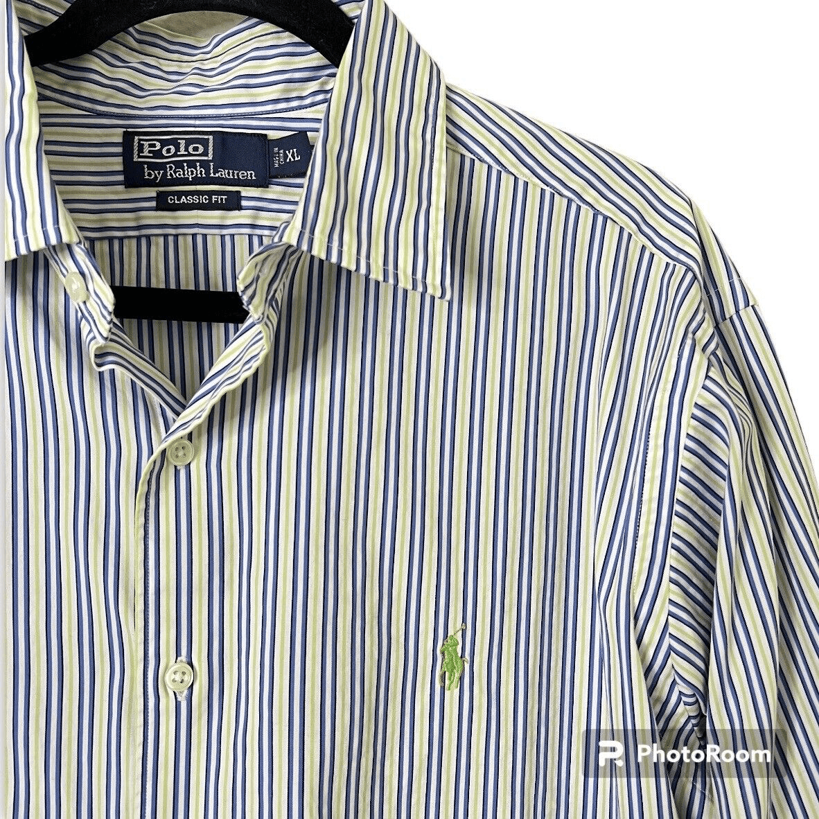 Polo Ralph Lauren GREEN/BLUE/WHITE STRIPED Classic Fit  Button Down Shirts