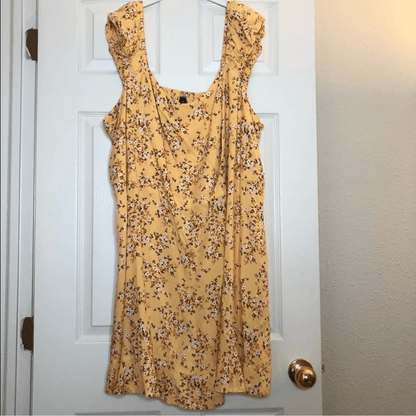 Old Navy Fit and Flare Floral Puff Sleeves Yellow Mini Dress NEW Plus Size 4X