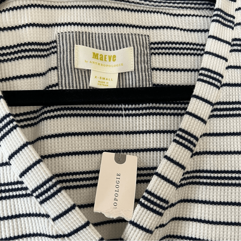 Anthropologie MAEVE Eliza Striped Waffle Knit Long Sleeve Henley Tunic Size XS
