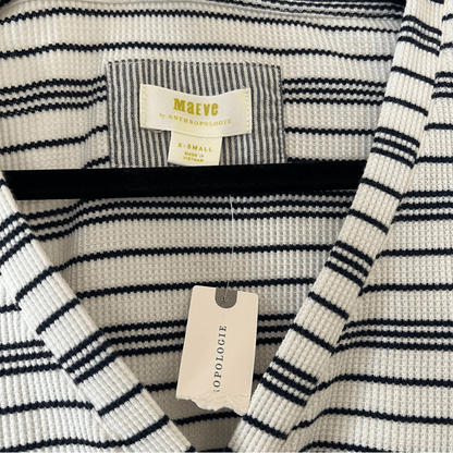 Anthropologie MAEVE Eliza Striped Waffle Knit Long Sleeve Henley Tunic Size XS