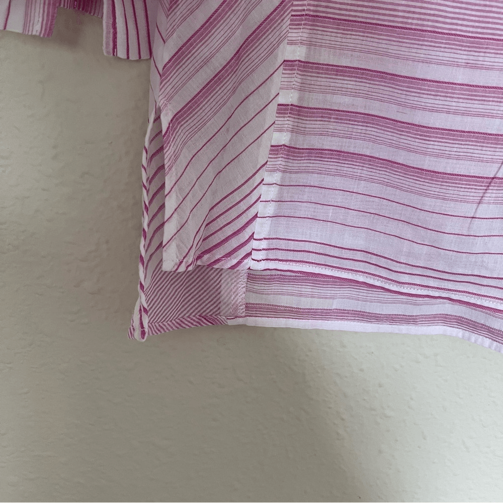 NYDJ Regatta Stripe Split Neck 3/4 Sleeves Cotton Tunic Size Small