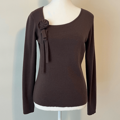 Ann Taylor LOFT Merino Wool Cashmere Blend Dark Chocolate Brown Knit Top Medium