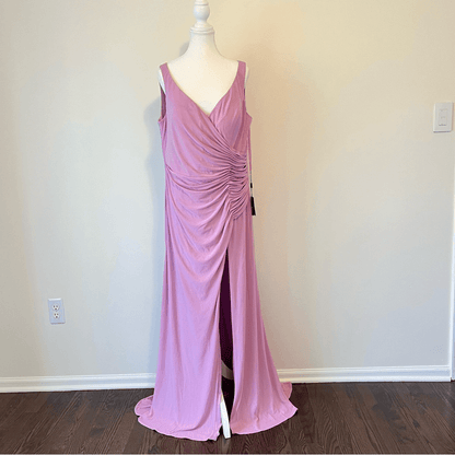 IEENA Mac Duggal Faux Wrap Thigh High Slit V-Neck Sleeveless Gown NEW Size 14