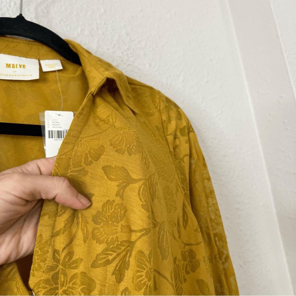 Anthropologie Maeve Lydia Gold Floral Burnout Wrap Blouse NEW Size Medium