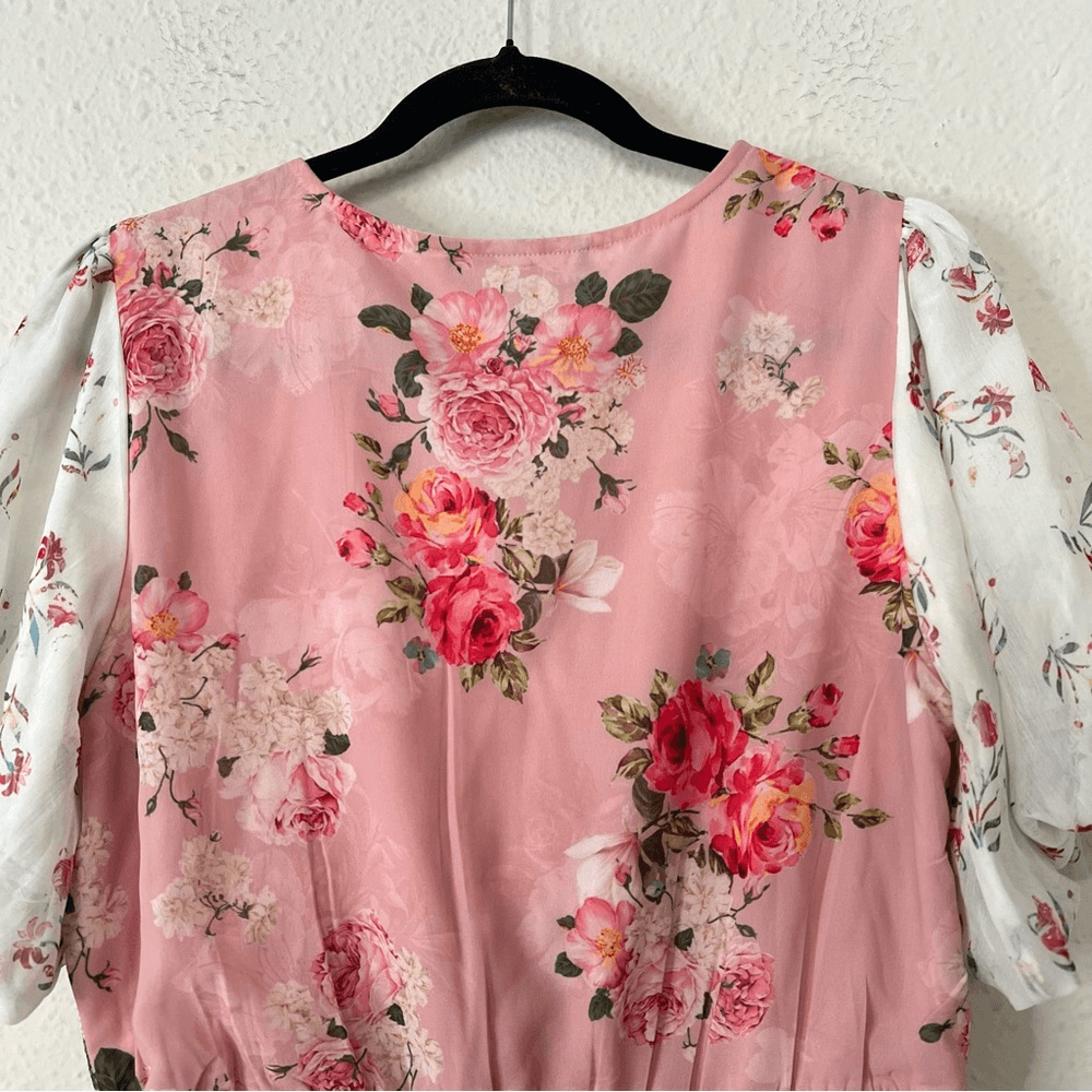 Hemant & Nandita Rose Garden Floral Boho Blouse Size Medium Peasant