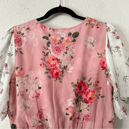 Hemant & Nandita Rose Garden Floral Boho Blouse Size Medium Peasant