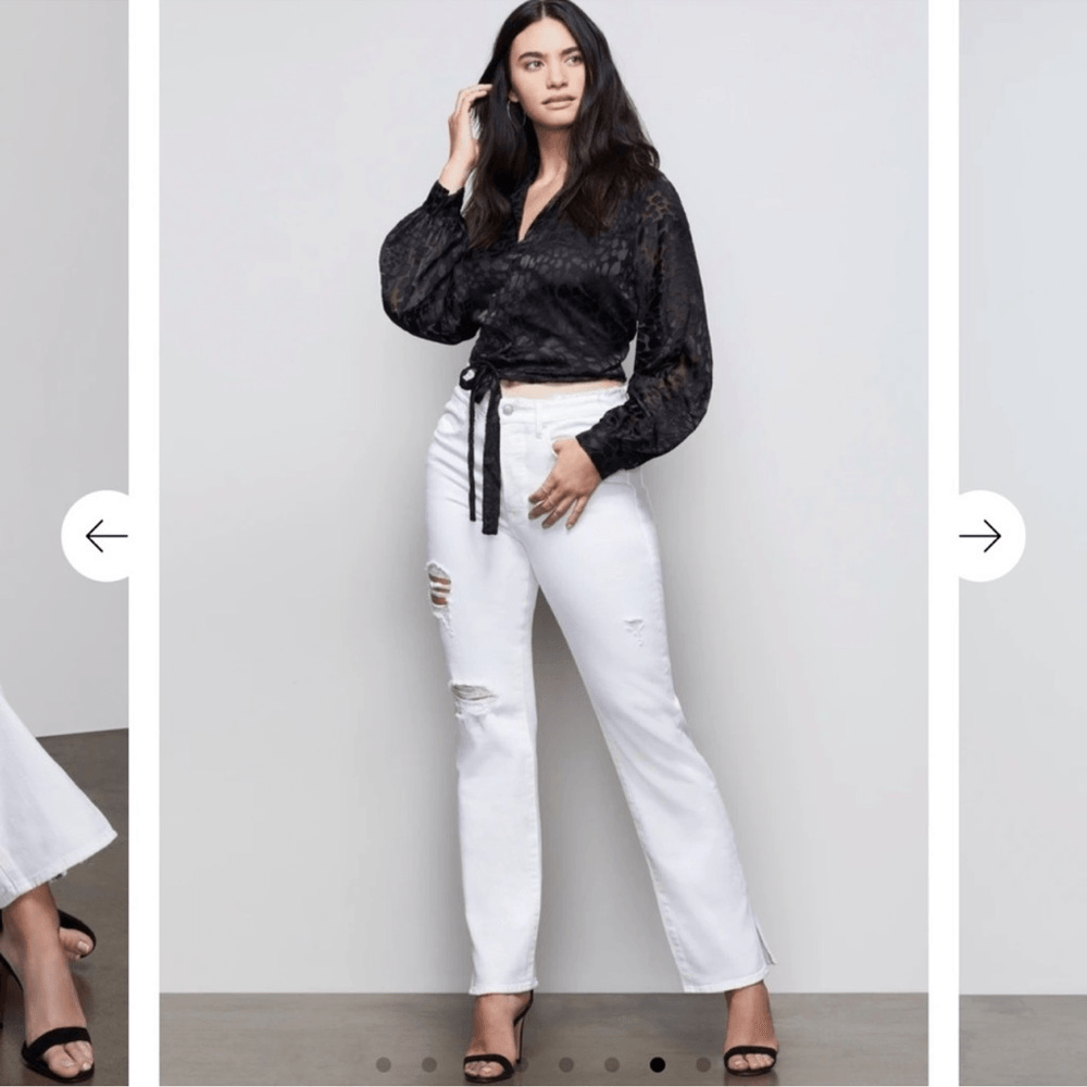 Good American Good Boy White Distressed Straight Jeans Size 2/26