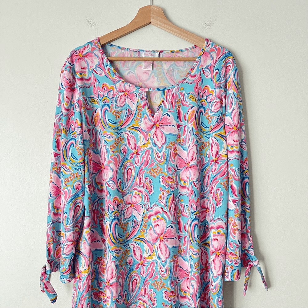 Stella Parker Bayou Blooms UPF50 Tunic Dress NEW Size XXL Pink Blue Floral Beach