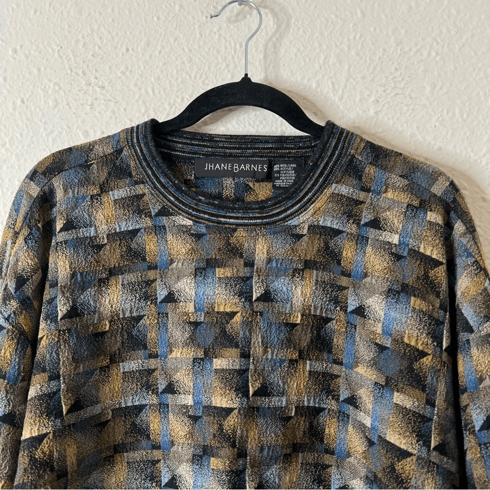 Jhane Barnes Vintage Wool Blend Sweater Size Large Crewneck Geometric Print