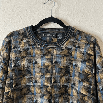 Jhane Barnes Vintage Wool Blend Sweater Size Large Crewneck Geometric Print