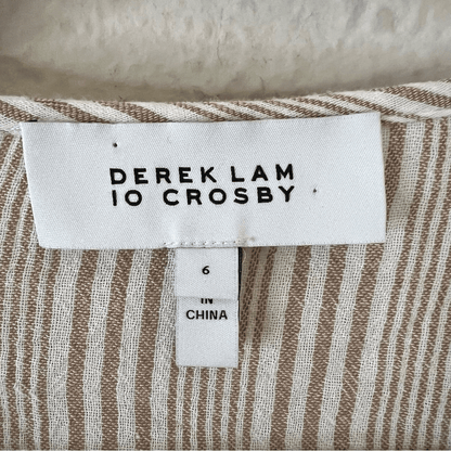 Derek Lam 10 Crosby Striped Long Sleeve Blouse Size 6 Cotton Neutral Classic