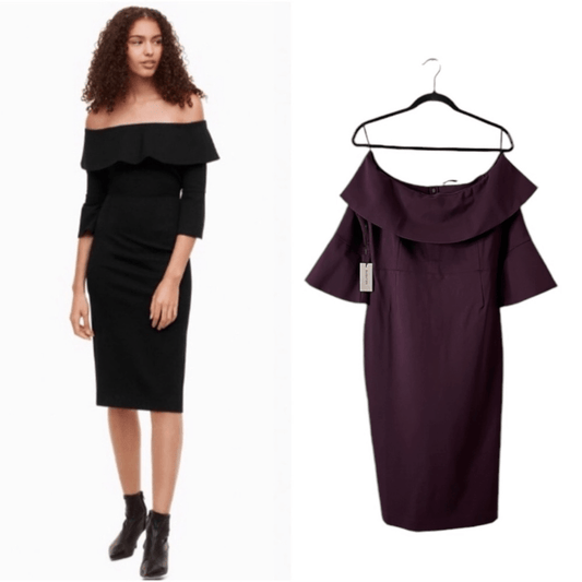 Aritzia Babaton Giovani Off The Shoulder Mini Pencil Dress in Burgundy NEW Sz 10