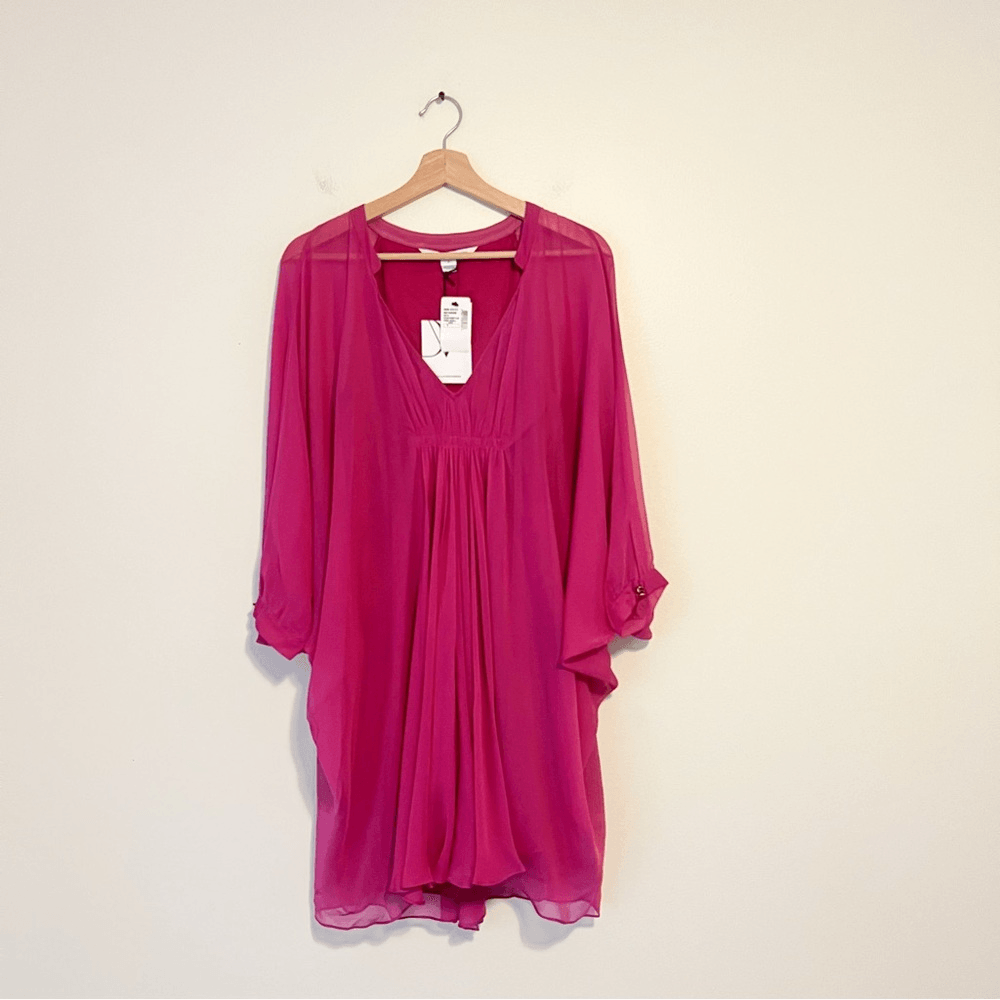 Diane von Furstenberg Fleurette Silk Dolman Sleeve Tunic Dress Mini NEW Size 6