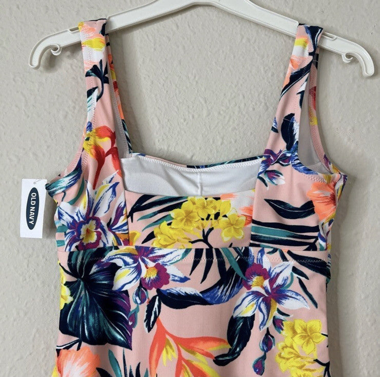 Old Navy Square Neck One Piece Tropical Floral Print Swimsuit NEW Size Small