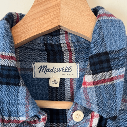 Madewell Flannel Plaid Button Down Shirt Size Small Long Sleeve in Blue
