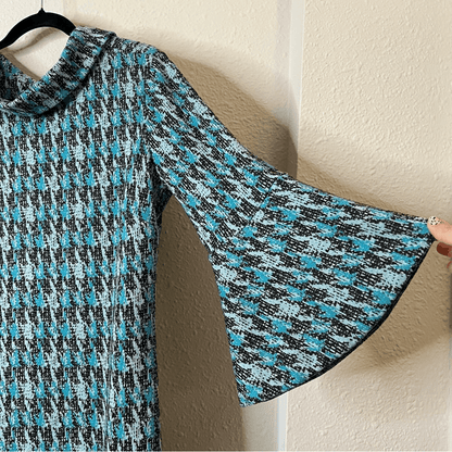 Tyler Boe Houndstooth Bell Sleeve Mini Sweater Dress Size Large