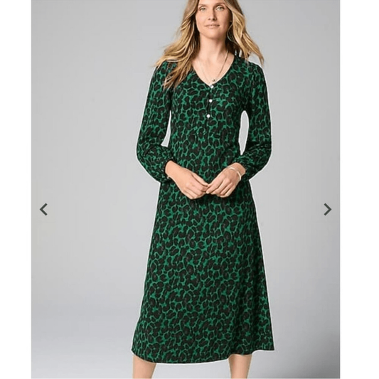 J. Jill Lightweight Ponte Knit Midi Dress NEW Size LP Green Leopard Animal Print