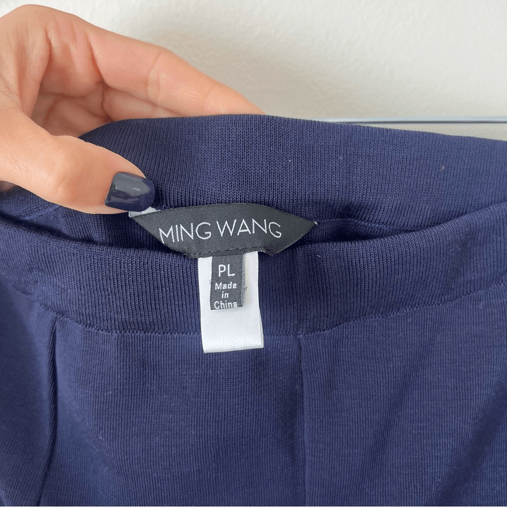 Ming Wang Straight Leg Knit Pull on Pants Navy Blue Size Large Petite