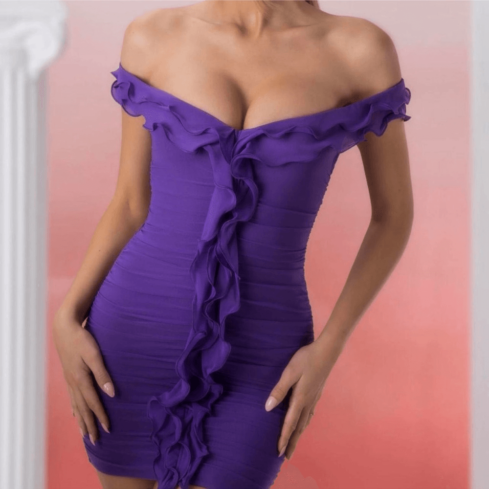 Oh Polly Philia Ruffle Ruched Mini Dress in Violet Purple Size 8 Bodycon