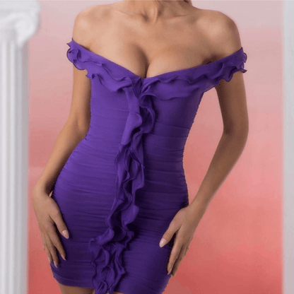 Oh Polly Philia Ruffle Ruched Mini Dress in Violet Purple Size 8 Bodycon