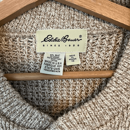 Vintage Eddie Bauer Men’s Chunky Knit 100% Cotton Sweater in Cream XL Fisherman