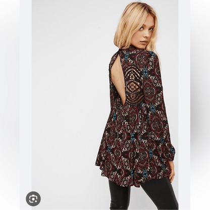 Free People Sweet Thang Printed Black Tunic Combo Size Small
