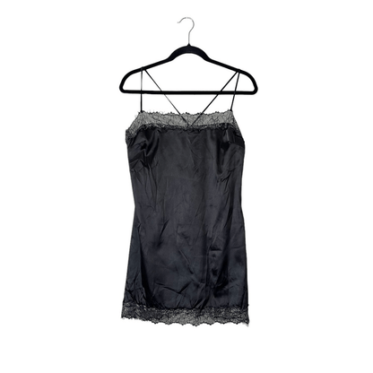 Meshki Satin Lace Trim Black Slip Mini Dress NEW Size Large
