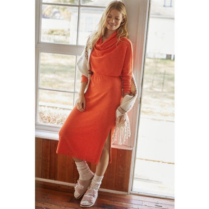 Anthropologie Daily Practice Draped Cowl Neck Maxi Dress Candy Red NEW XS