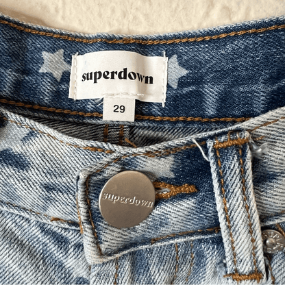 SUPERDOWN Revolve Kenzie Star Print Distressed Denim Jean Shorts High Rise