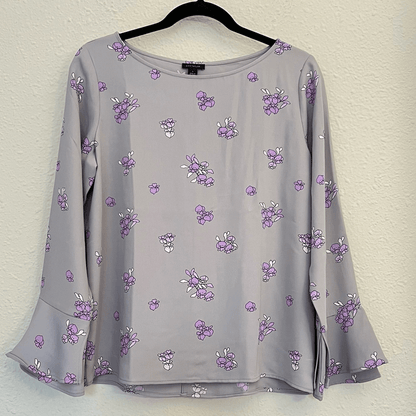 Ann Taylor Lavender Floral Bell Sleeve Blouse Size Small