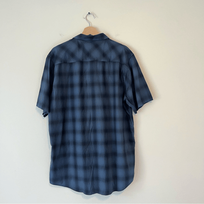 Travis Mathew Mens Short Sleeve Button Up Shirt Blue Check Print Size XL