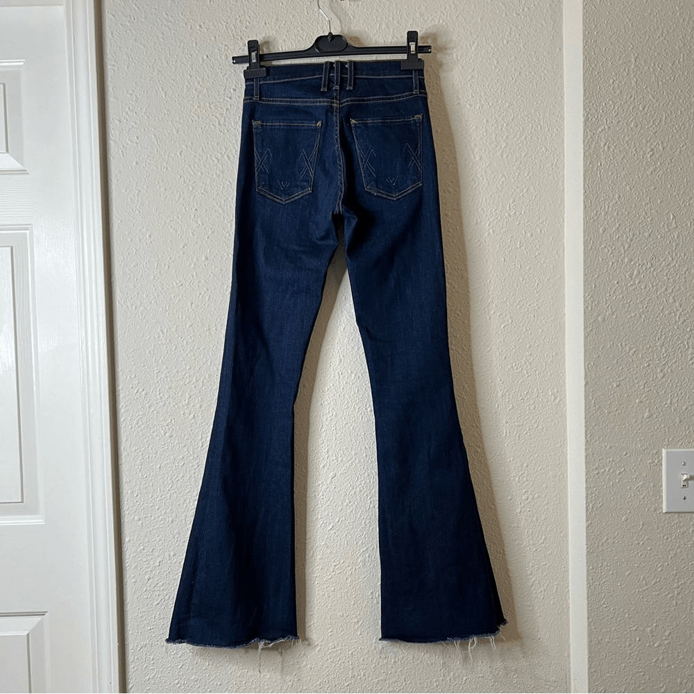 Anthropologie McGuire Flare Dark Wash Raw Hem Jeans Size 24