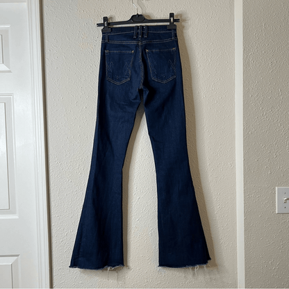Anthropologie McGuire Flare Dark Wash Raw Hem Jeans Size 24