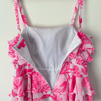Lilly Pulitzer Olive Ruffle Tiered Top Size 8 Pink Floral Sleeveless